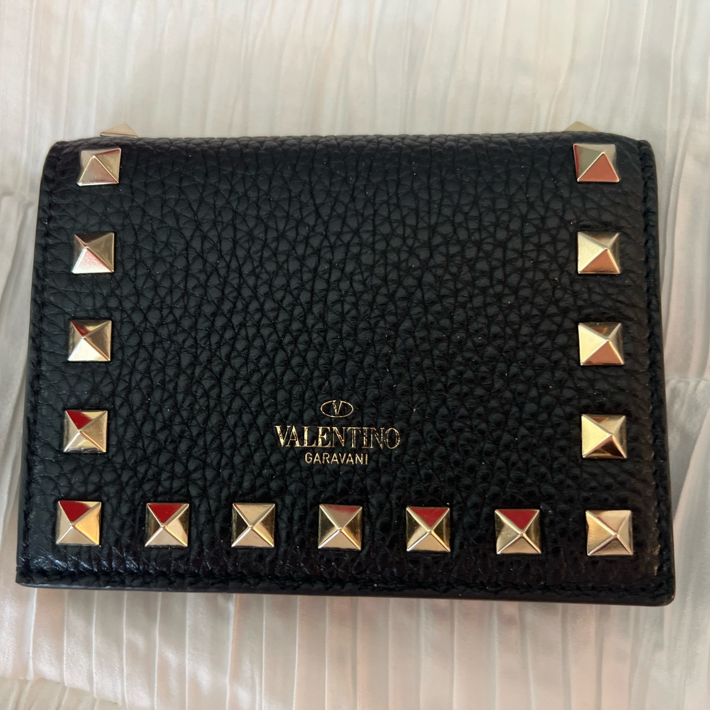 Valentino Garavani Black Studded Womens Bifold Wallet